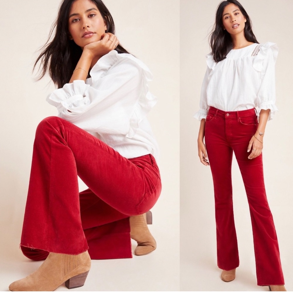 COPY - Mother Rascal Cuff Corduroy Pants in Cherry 28